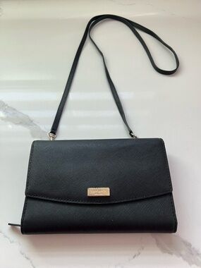 Kate Spade Laurel Way Winni Black Saffiano Leather Crossbody Clutch Wallet
